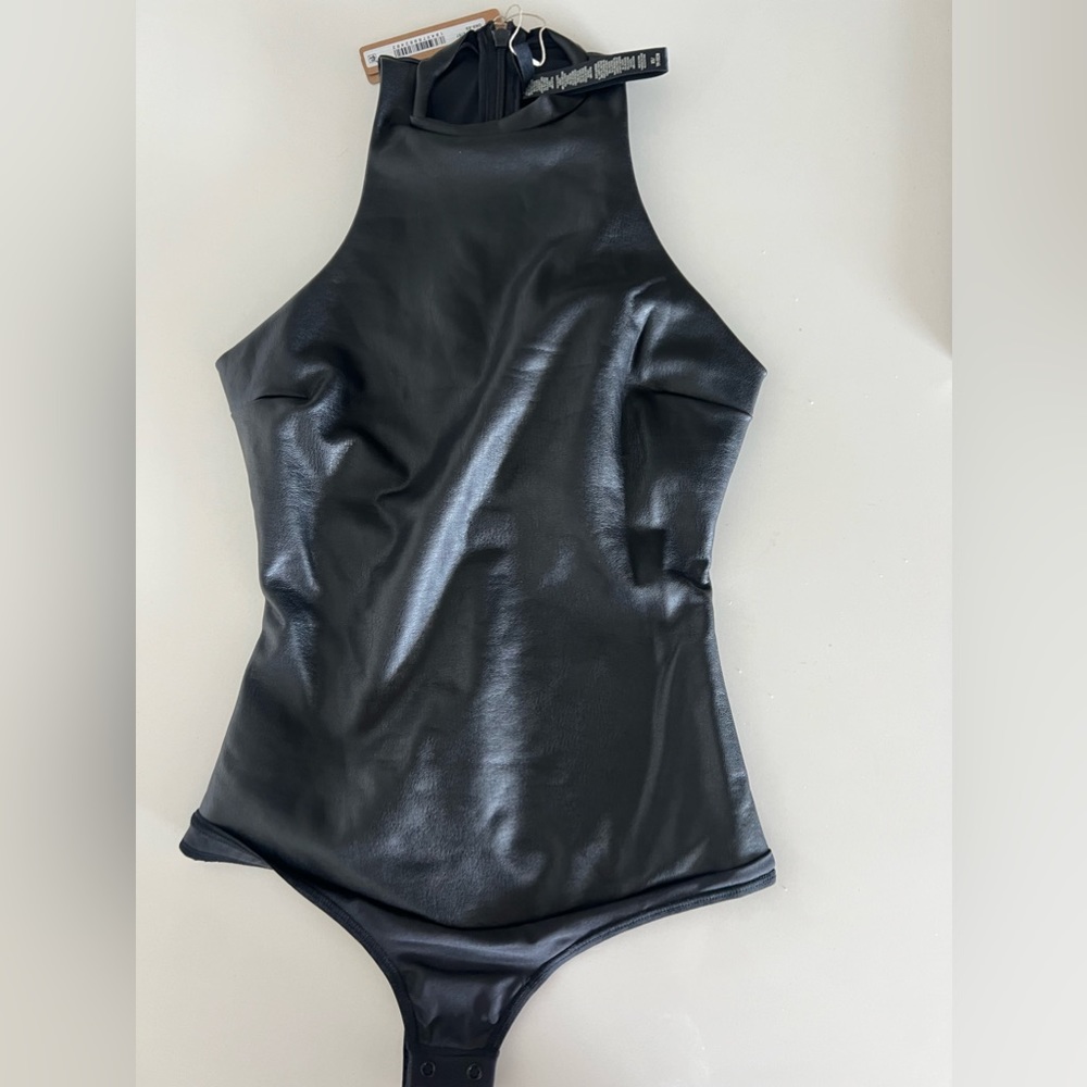 Skims FAUX LEATHER HIGH NECK BODYSUIT